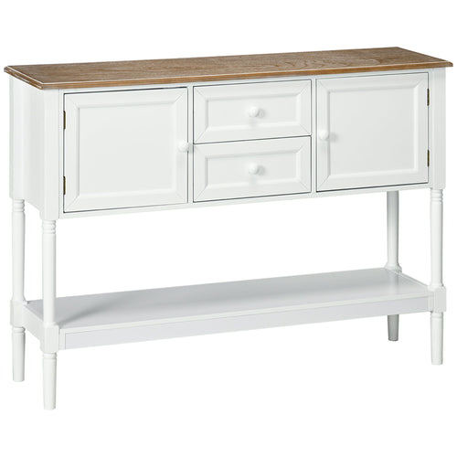 Vintage Console Table with 2 Drawers and Cabinets, Retro Sofa Table for Entryway, Living Room and Bedroom, White