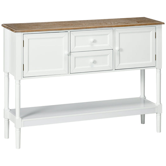 Vintage Console Table with 2 Drawers and Cabinets, Retro Sofa Table for Entryway, Living Room and Bedroom, White