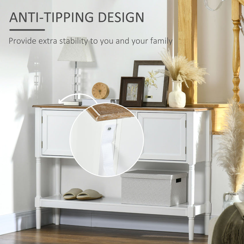 Vintage Console Table with 2 Drawers and Cabinets, Retro Sofa Table for Entryway, Living Room and Bedroom, White