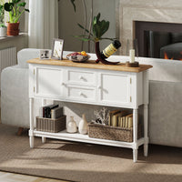 Vintage Console Table with 2 Drawers and Cabinets, Retro Sofa Table for Entryway, Living Room and Bedroom, White