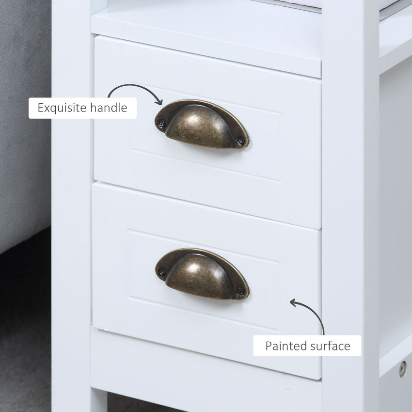 Slim End Table with 2 Drawers and Storage Shelf, Sofa Side Table for Living Room, Narrow Nightstand, White