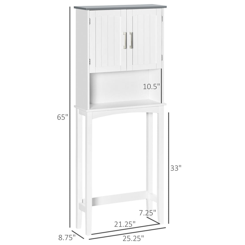 Modern Over The Toilet Storage Cabinet, Double Door Over Toilet Bathroom Organizer with Adjustable Shelf and Open Shelf, Space Saver, White