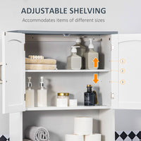 Modern Over The Toilet Storage Cabinet, Double Door Over Toilet Bathroom Organizer with Adjustable Shelf and Open Shelf, Space Saver, White