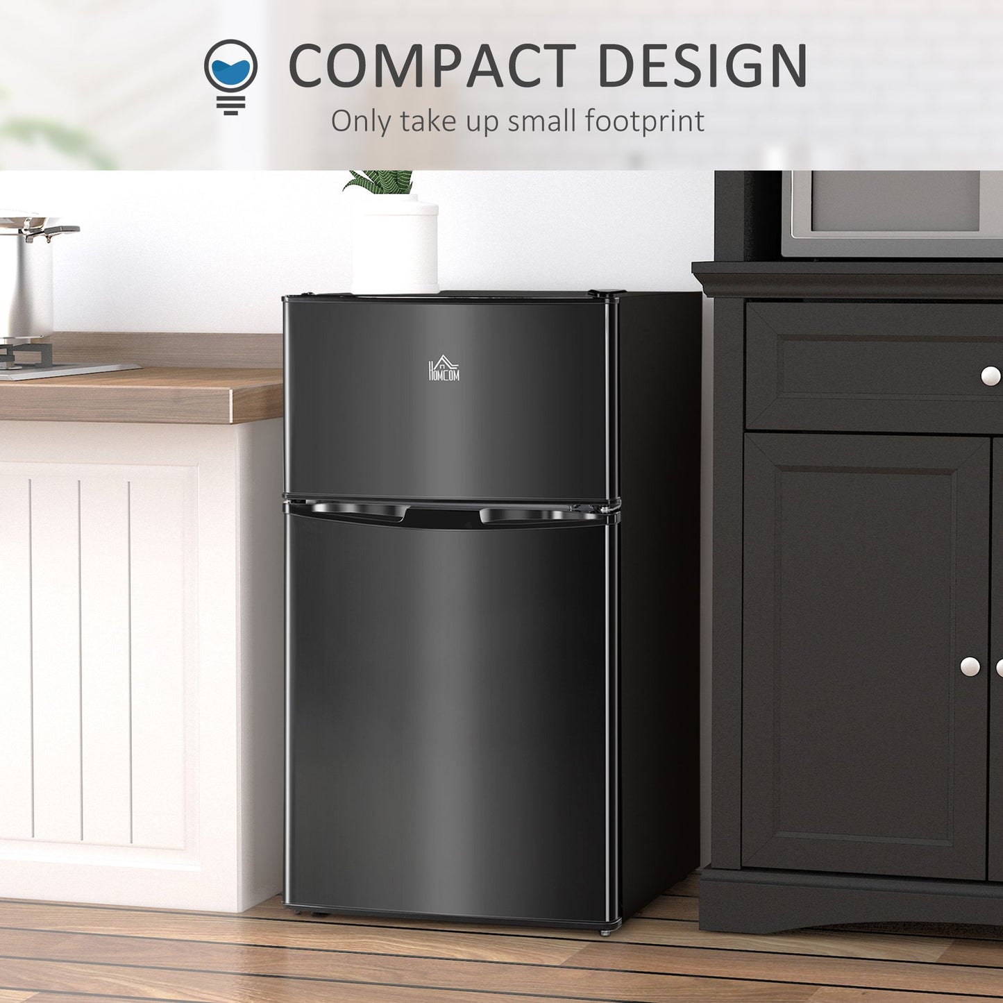 3.2 Cu Ft Compact Refrigerator, Mini Fridge with Freezer, Adjustable Shelves and Reversible Doors for Bedroom, Black