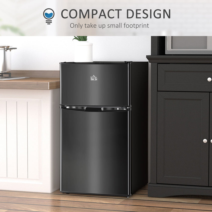 3.2 Cu Ft Compact Refrigerator, Mini Fridge with Freezer, Adjustable Shelves and Reversible Doors for Bedroom, Black