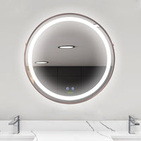24'' Round Led Bathroom Mirror, Dimmable Anti Fog Wall-Mounted Mirror with 3 Temperature Colors, Plug-in, Rose Gold