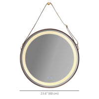 24'' Round Led Bathroom Mirror, Dimmable Anti Fog Wall-Mounted Mirror with 3 Temperature Colors, Plug-in, Rose Gold