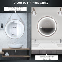 24'' Round Led Bathroom Mirror, Dimmable Anti Fog Wall-Mounted Mirror with 3 Temperature Colors, Plug-in, Rose Gold