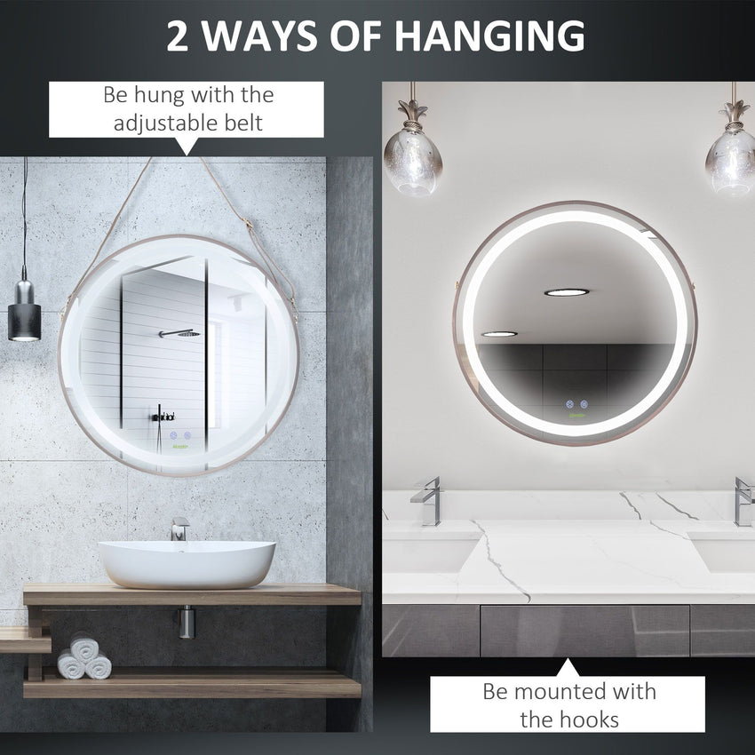 24'' Round Led Bathroom Mirror, Dimmable Anti Fog Wall-Mounted Mirror with 3 Temperature Colors, Plug-in, Rose Gold