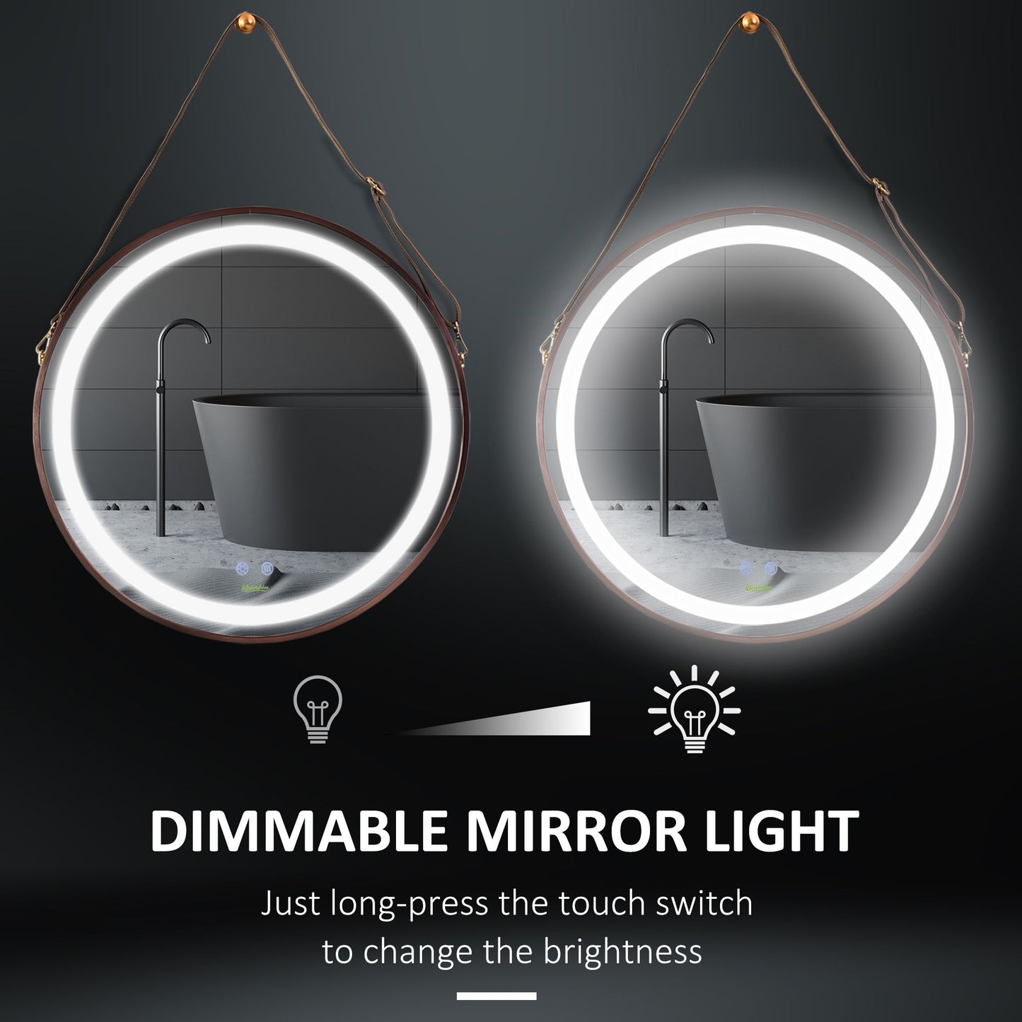 24'' Round Led Bathroom Mirror, Dimmable Anti Fog Wall-Mounted Mirror with 3 Temperature Colors, Plug-in, Rose Gold