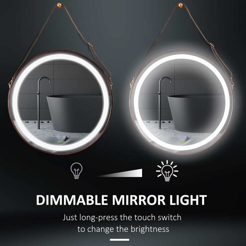 24'' Round Led Bathroom Mirror, Dimmable Anti Fog Wall-Mounted Mirror with 3 Temperature Colors, Plug-in, Rose Gold