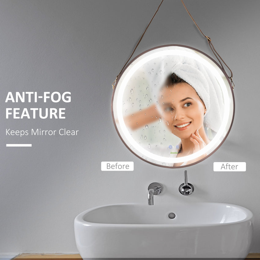 24'' Round Led Bathroom Mirror, Dimmable Anti Fog Wall-Mounted Mirror with 3 Temperature Colors, Plug-in, Rose Gold