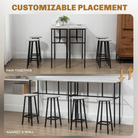Bar Table Set of 6, Bar Table and Stools for 4, 2 Breakfast Tables and 4 Stools for Living Room, Dining Room, Grey