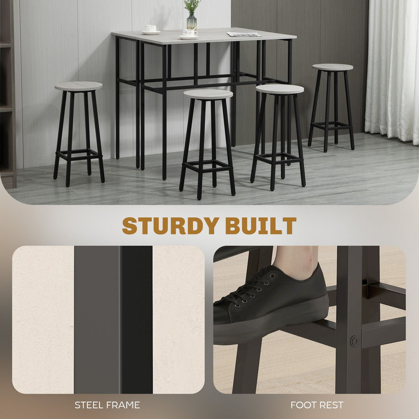 Bar Table Set of 6, Bar Table and Stools for 4, 2 Breakfast Tables and 4 Stools for Living Room, Dining Room, Grey