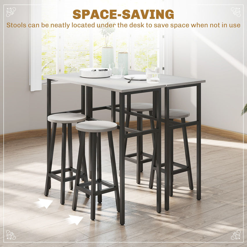 Bar Table Set of 6, Bar Table and Stools for 4, 2 Breakfast Tables and 4 Stools for Living Room, Dining Room, Grey
