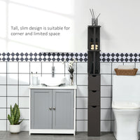 Tall Bathroom Storage Cabinet, Narrow Bathroom Cabinet with Drawers and Open Shelves for Small Spaces, Brown