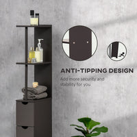 Tall Bathroom Storage Cabinet, Narrow Bathroom Cabinet with Drawers and Open Shelves for Small Spaces, Brown