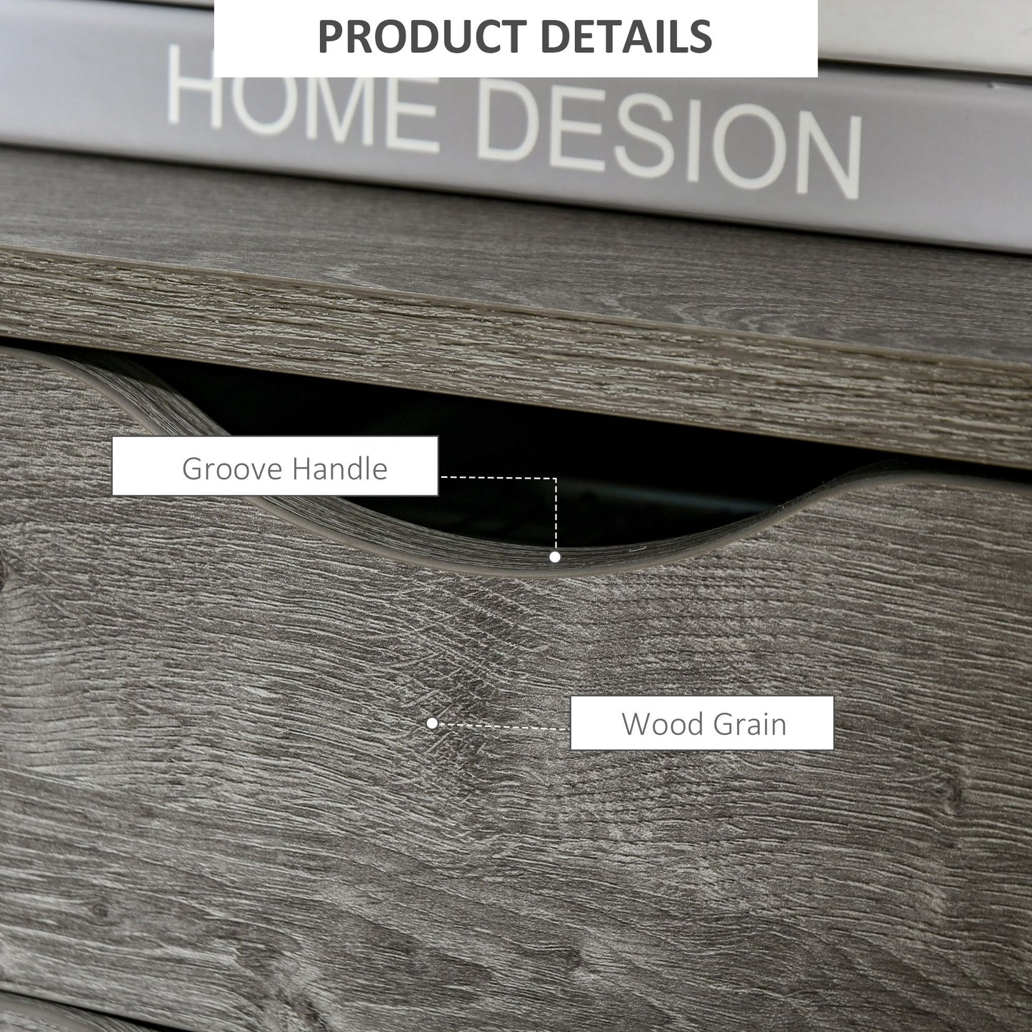 Nightstand with 2 Drawers, Industrial Side Table with Storage Shelf, Accent End Table for Bedroom, Living Room, Grey