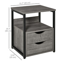 Nightstand with 2 Drawers, Industrial Side Table with Storage Shelf, Accent End Table for Bedroom, Living Room, Grey