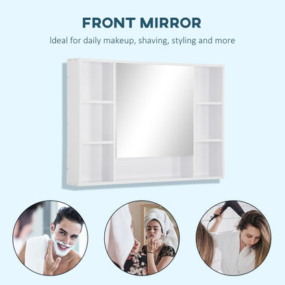 Wall Mounted Medicine Cabinet, 39.25"W x 27.5"H Bathroom Mirror Cabinet with Single Mirrored Door, Shelves and Storage Cupboard, White