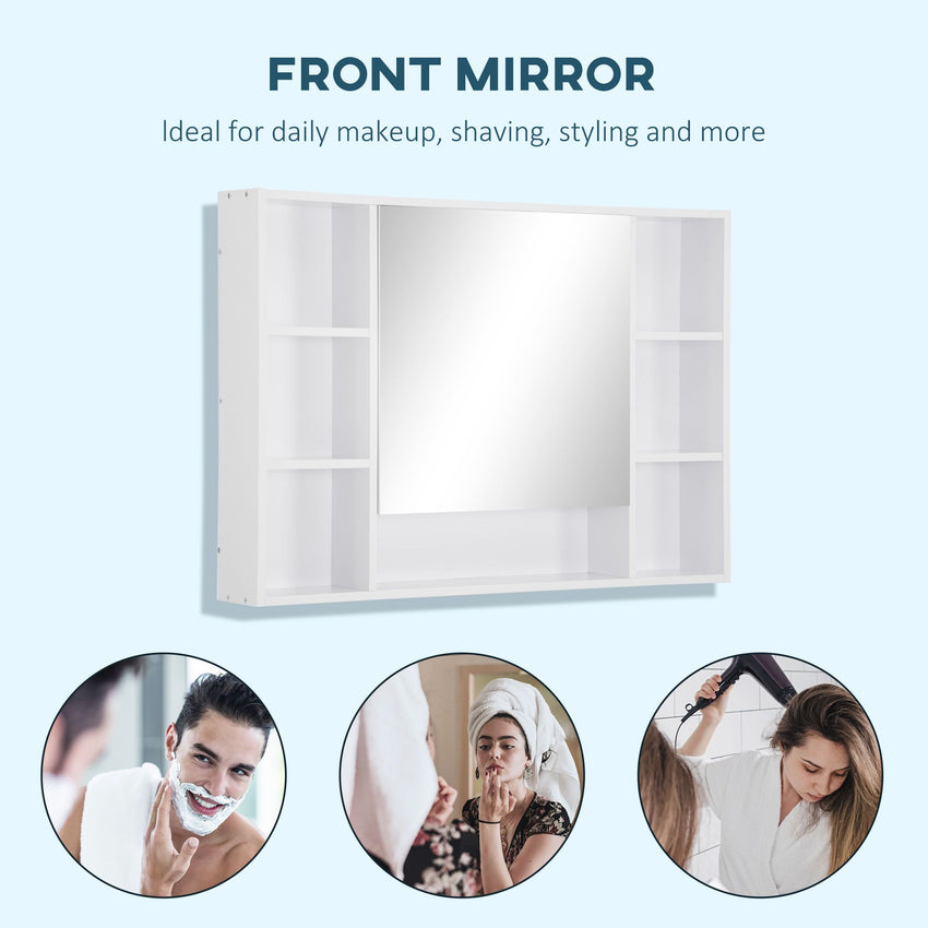Wall Mounted Medicine Cabinet, 39.25"W x 27.5"H Bathroom Mirror Cabinet with Single Mirrored Door, Shelves and Storage Cupboard, White