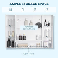 Wall Mounted Medicine Cabinet, 39.25"W x 27.5"H Bathroom Mirror Cabinet with Single Mirrored Door, Shelves and Storage Cupboard, White