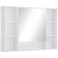 Wall Mounted Medicine Cabinet, 39.25"W x 27.5"H Bathroom Mirror Cabinet with Single Mirrored Door, Shelves and Storage Cupboard, White