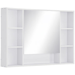 Wall Mounted Medicine Cabinet, 39.25"W x 27.5"H Bathroom Mirror Cabinet with Single Mirrored Door, Shelves and Storage Cupboard, White