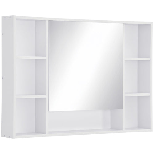 Wall Mounted Medicine Cabinet, 39.25"W x 27.5"H Bathroom Mirror Cabinet with Single Mirrored Door, Shelves and Storage Cupboard, White