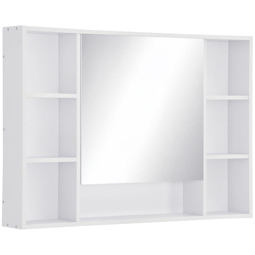 Wall Mounted Medicine Cabinet, 39.25"W x 27.5"H Bathroom Mirror Cabinet with Single Mirrored Door, Shelves and Storage Cupboard, White