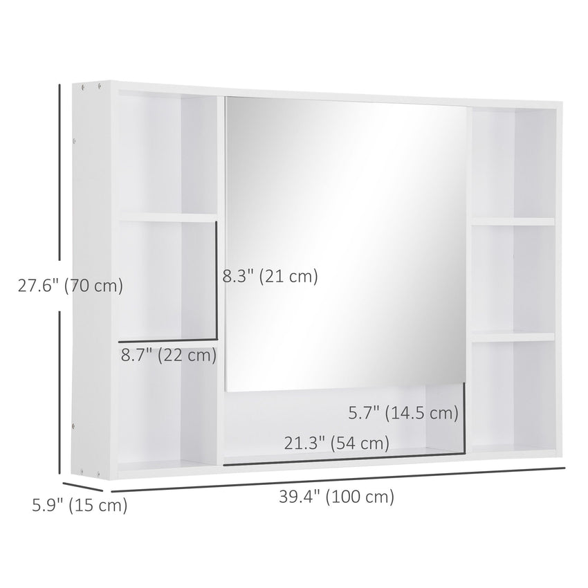 Wall Mounted Medicine Cabinet, 39.25"W x 27.5"H Bathroom Mirror Cabinet with Single Mirrored Door, Shelves and Storage Cupboard, White