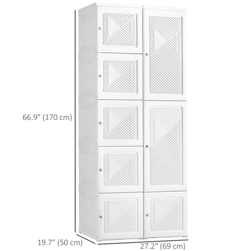 Portable Wardrobe Closet, Folding Bedroom Wardrobe, Clothes Storage Organizer with Cube Compartments, White