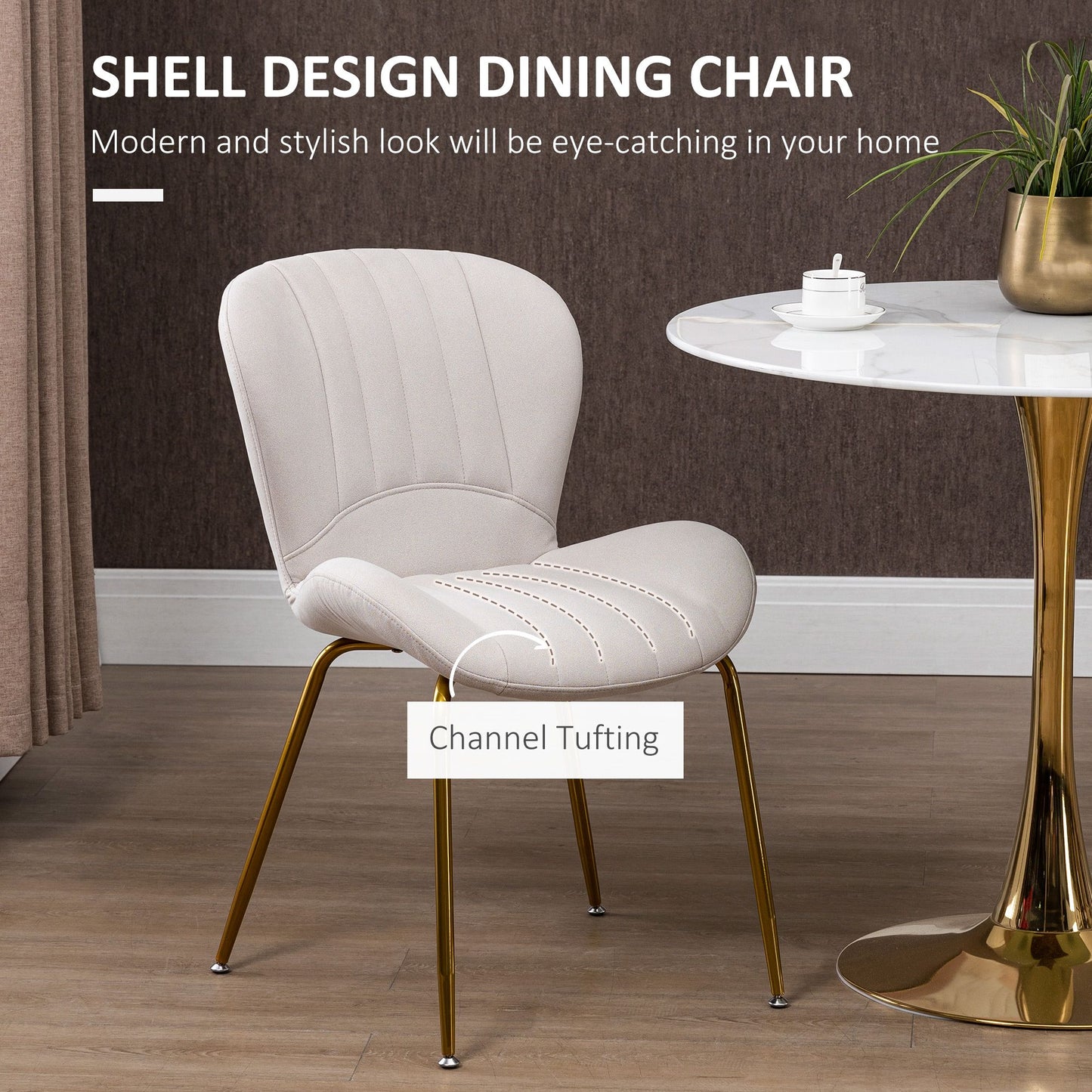Dining Chairs Set of 2, Modern Accent Chair with Cushioned Backrest, Upholstery for Living Room, Cream White