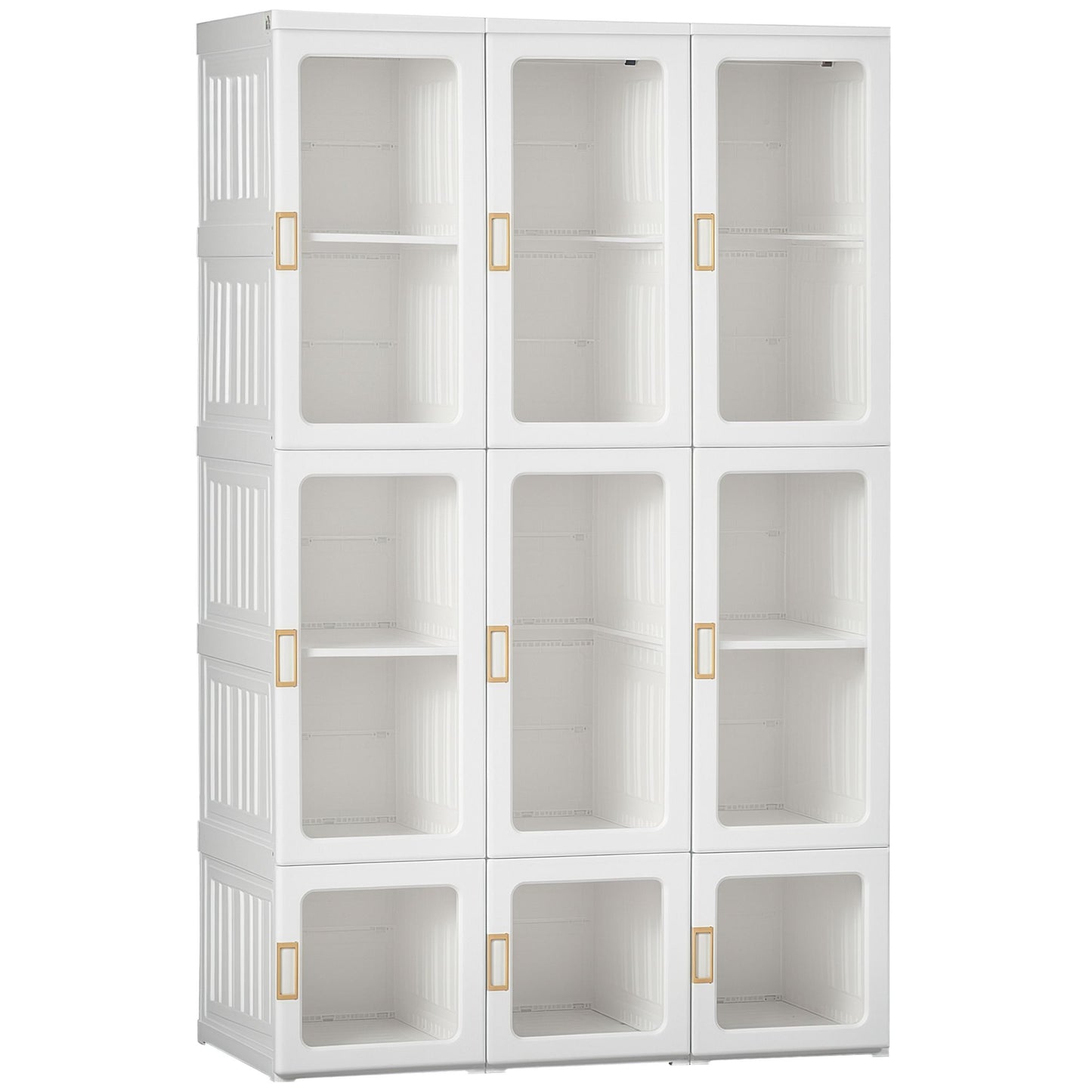 Portable Wardrobe Closet, Bedroom Armoire, Foldable Clothes Organizer with Cube Storage, Hanging Rods, Magnet Doors, White