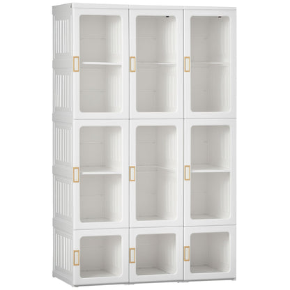 Portable Wardrobe Closet, Bedroom Armoire, Foldable Clothes Organizer with Cube Storage, Hanging Rods, Magnet Doors, White