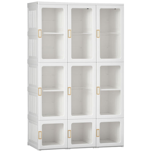 Portable Wardrobe Closet, Bedroom Armoire, Foldable Clothes Organizer with Cube Storage, Hanging Rods, Magnet Doors, White