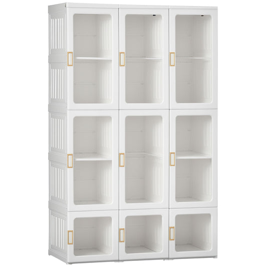 Portable Wardrobe Closet, Bedroom Armoire, Foldable Clothes Organizer with Cube Storage, Hanging Rods, Magnet Doors, White