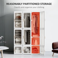 Portable Wardrobe Closet, Bedroom Armoire, Foldable Clothes Organizer with Cube Storage, Hanging Rods, Magnet Doors, White