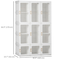 Portable Wardrobe Closet, Bedroom Armoire, Foldable Clothes Organizer with Cube Storage, Hanging Rods, Magnet Doors, White