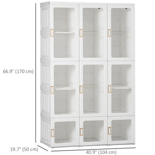 Portable Wardrobe Closet, Bedroom Armoire, Foldable Clothes Organizer with Cube Storage, Hanging Rods, Magnet Doors, White