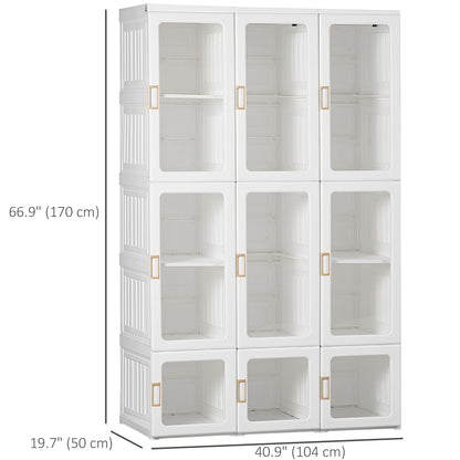 Portable Wardrobe Closet, Bedroom Armoire, Foldable Clothes Organizer with Cube Storage, Hanging Rods, Magnet Doors, White