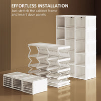 Portable Wardrobe Closet, Bedroom Armoire, Foldable Clothes Organizer with Cube Storage, Hanging Rods, Magnet Doors, White