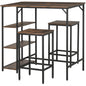 Industrial Dining Table Set for 2, Bar Table and Stools Set, Counter Height Kitchen Table with Chairs with Storage Shelf, Rustic Brown