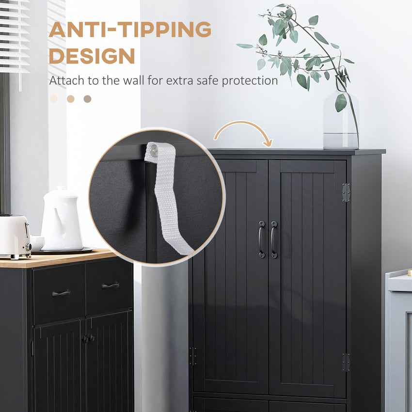 48" 4-Door Storage Cabinet Multi-Storey Large Space Pantry with Adjustable Shelves Black