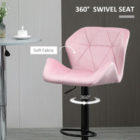 Velvet-Touch Bar Stool Set of 2 Fabric Adjustable Height Armless Counter Chairs with Swivel Seat, Pink