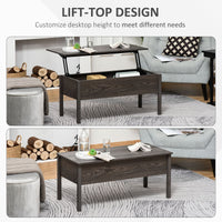 39" Modern Lift Top Coffee Table with Hidden Storage Compartment, Center Table for Living Room, Grey