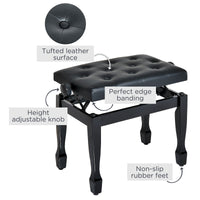 25" Adjustable Height Piano Bench with Padded Cushion, Keyboard Seat with Storage and Solid Wood Legs, Black