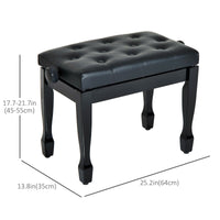 25" Adjustable Height Piano Bench with Padded Cushion, Keyboard Seat with Storage and Solid Wood Legs, Black