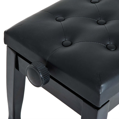 25" Adjustable Height Piano Bench with Padded Cushion, Keyboard Seat with Storage and Solid Wood Legs, Black