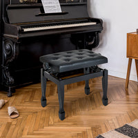 25" Adjustable Height Piano Bench with Padded Cushion, Keyboard Seat with Storage and Solid Wood Legs, Black